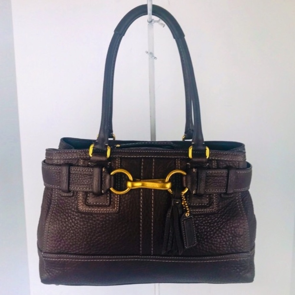 Coach Brown Pebble Leather Hamptons Carryall Tote